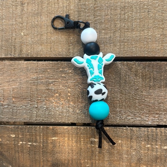 Turquoise and Black Beaded Keychain - Picture 1 of 1